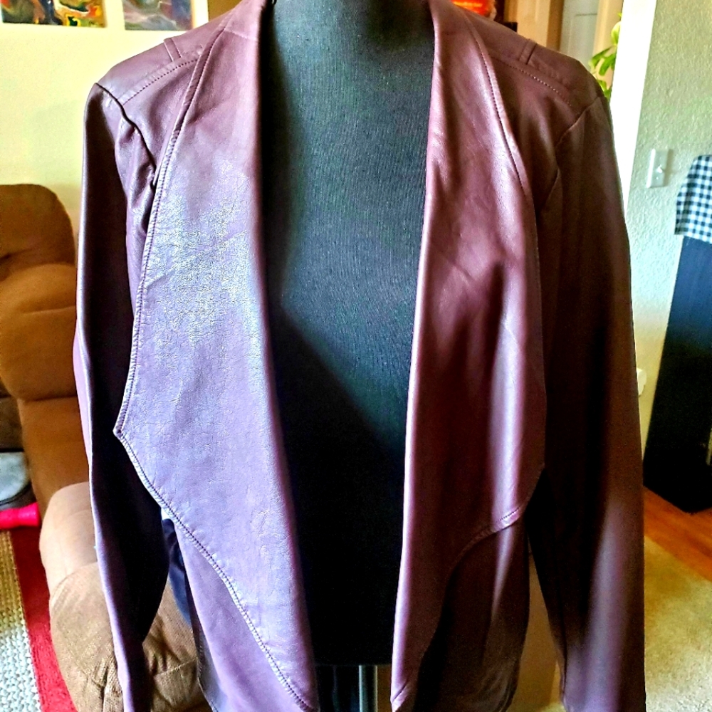 JustFab Faux Leather Open Tuxedo Jacket. 1X